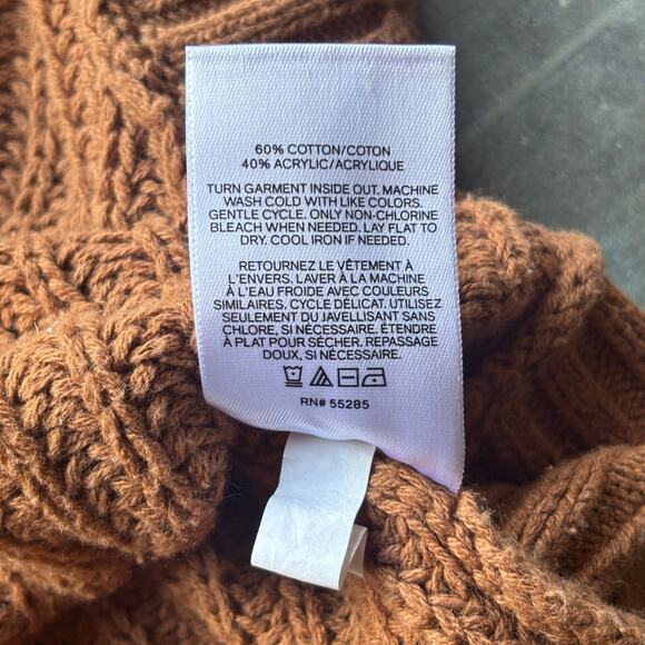 Express Sweater Women's M Brown Turtleneck Fisherman Chunky 3/4 Sleeve Pullover - Picture 8 of 12